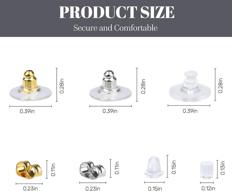 DSOMHZ 7 Styles Silicone Earring Backs Replacements for Studs/Droopy Ears/Heavy Earring,550Pcs Metal Clear Hypoallergenic Plastic Rubber Backings Clutch Stoppers for Fish Hook Studs Hoops - Image 5